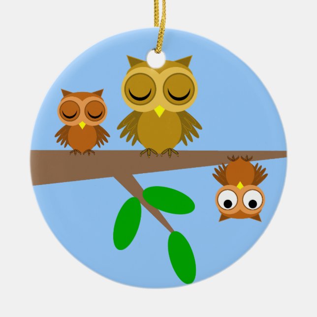 cute and funny owls ceramic ornament (Front)