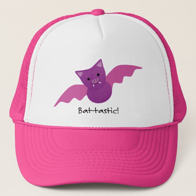 Cute and Funny Pink Battastic Bat Trucker Hat (Front)