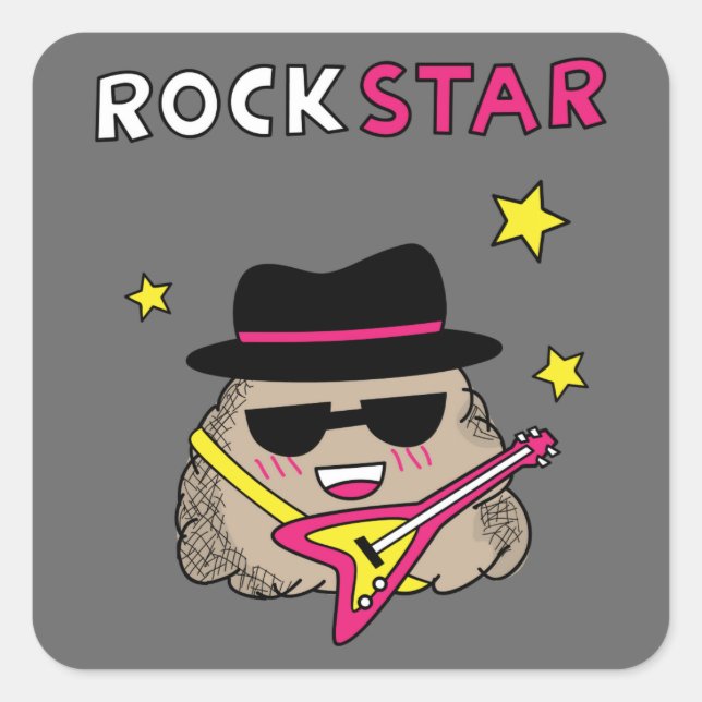 Cute and Funny Rock star with pink guitar Square Sticker (Front)