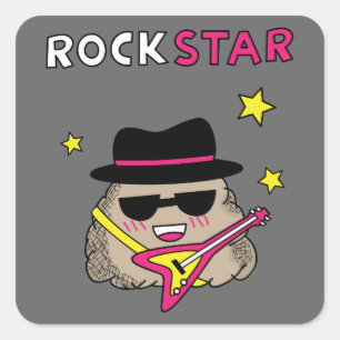 Cute and Funny Rock star with pink guitar Square Sticker