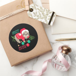 Cute and Funny Santa's Sloth Slow Ho Ho Classic Round Sticker