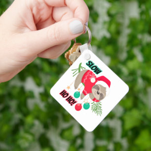 Cute and Funny Santa's Sloth Slow Ho Ho Keychain