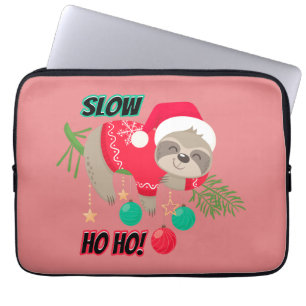 Cute and Funny Santa's Sloth Slow Ho Ho Laptop Sleeve