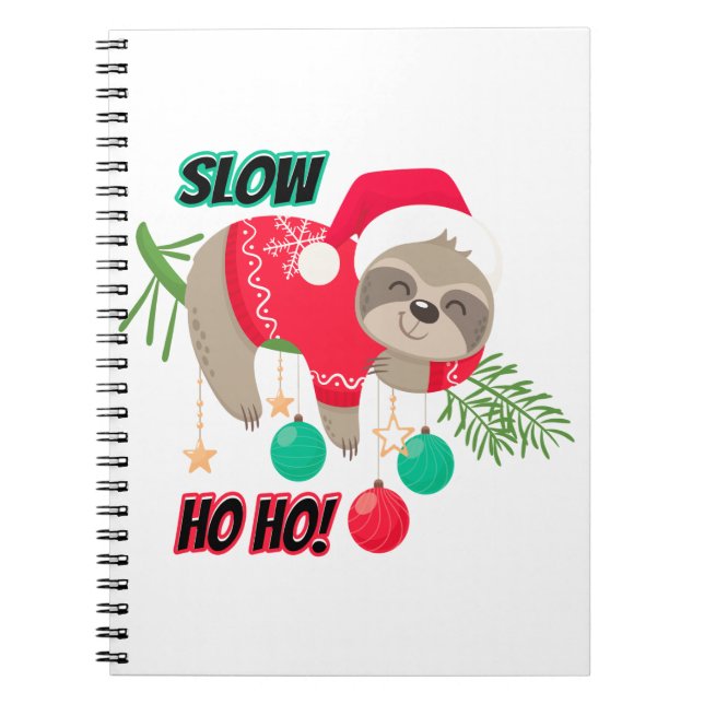 Cute and Funny Santa's Sloth Slow Ho Ho Notebook (Front)