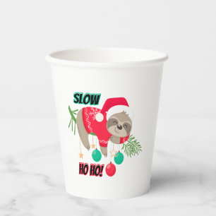 Cute and Funny Santa's Sloth Slow Ho Ho Paper Cups
