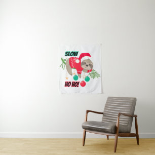 Cute and Funny Santa's Sloth Slow Ho Ho Tapestry