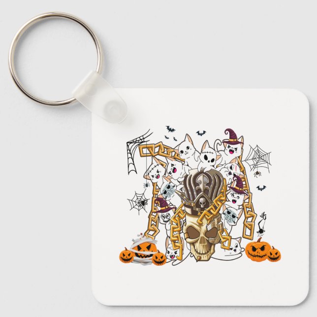 Cute and Funny Spooky Evil Cats Keychain (Front)