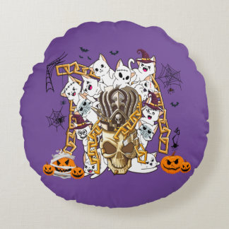 Cute and Funny Spooky Evil Cats Round Pillow