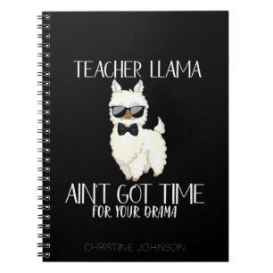 Cute and Funny Teacher Llama Custom Name Notebook