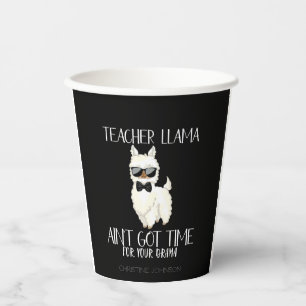 Cute and Funny Teacher Llama Custom Name Paper Cups