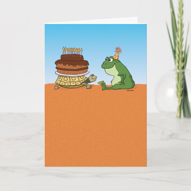 Cute and Funny Turtle and Frog Birthday Card (Front)