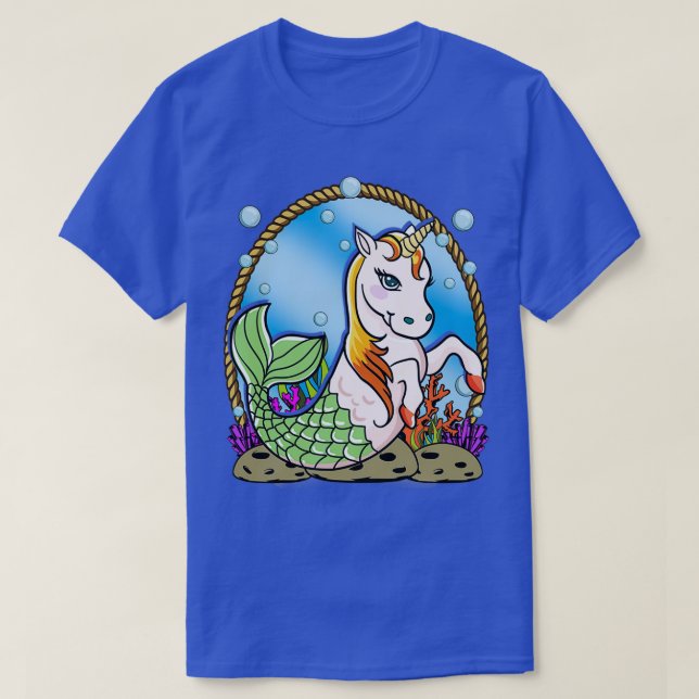 Cute and Funny Whimsical Unicorn Mermaid T-Shirt (Design Front)