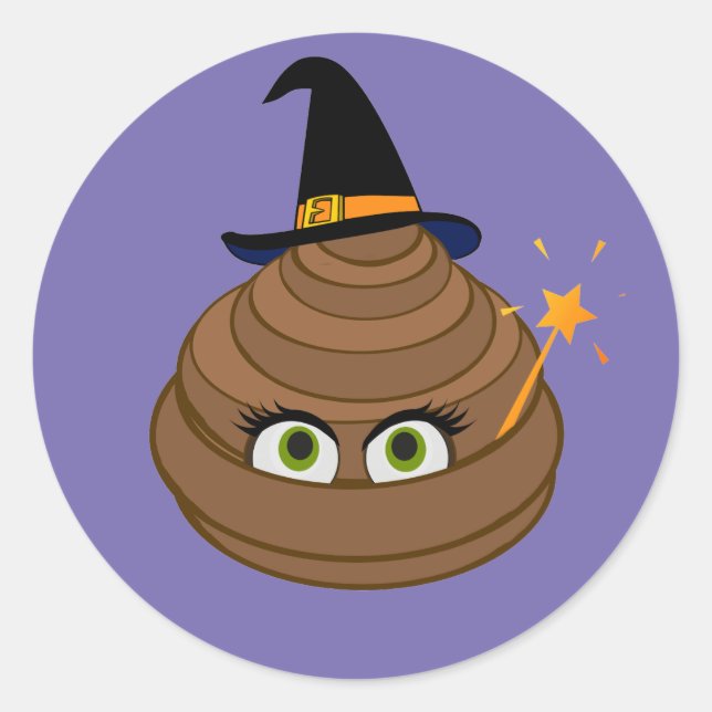 Cute and Funny Witchy Poop Emoji Classic Round Sticker (Front)