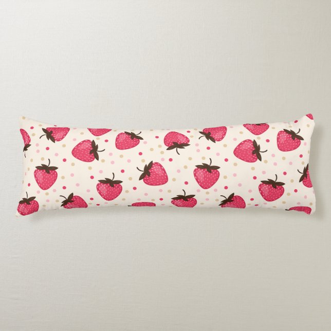 Cute and Girly Pink Strawberries Pattern Body Pillow (Front)