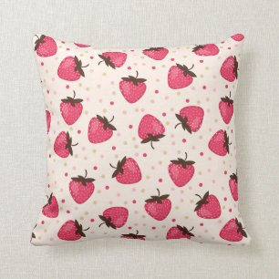 Cute and Girly Pink Strawberries Pattern Throw Pillow