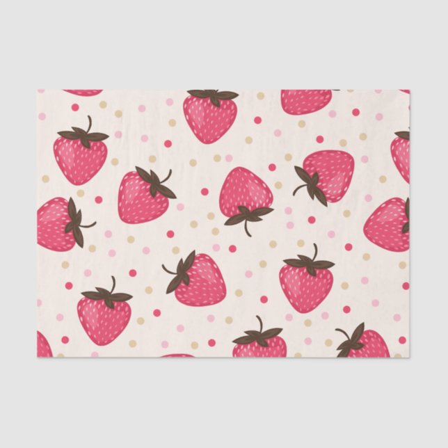 Cute and Girly Pink Strawberries Pattern Tissue Paper (Front)