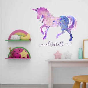 Cute And Girly Purple And Pink Unicorn Custom Name Wall Decal