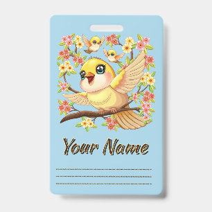 Cute and Happy Birds among Spring Flowers Badge