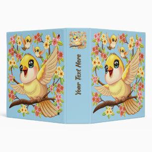 Cute and Happy Birds among Spring Flowers Binder