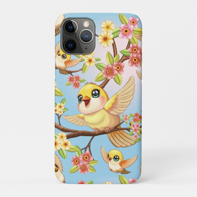 Cute and Happy Birds among Spring Flowers Case-Mate iPhone Case (Back)