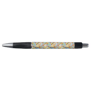 Cute and Happy Birds among Spring Flowers Pen
