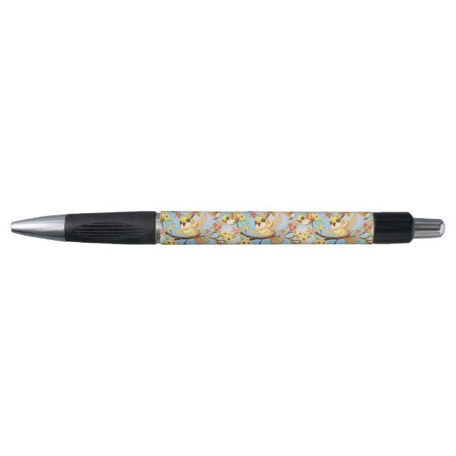 Cute and Happy Birds among Spring Flowers Pen (Front)