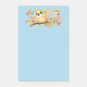 Cute and Happy Birds among Spring Flowers Post-it Notes