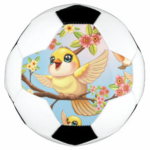Cute and Happy Birds among Spring Flowers Soccer Ball