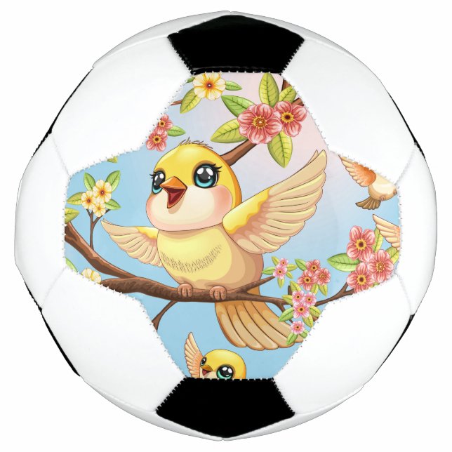 Cute and Happy Birds among Spring Flowers Soccer Ball (Front)