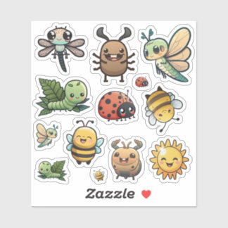 Cute and Happy Bug Stickers, Kawaii Bugs