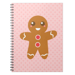 Cute and Happy Christmas gingerbread man Pink Notebook