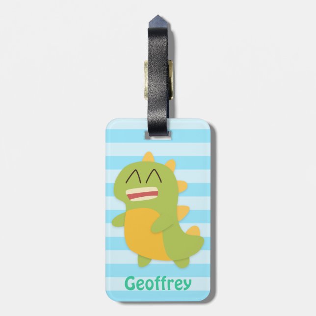 Cute and happy Dinosaur Kids Personalized Luggage Tag (Back Vertical)