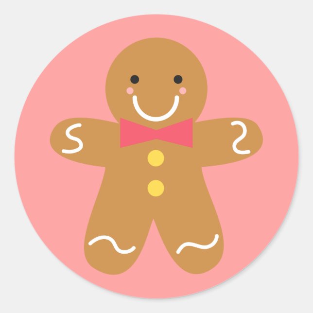 Cute and Happy Gingerbread Man for Christmas Classic Round Sticker (Front)