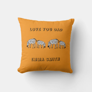 Cute and Happy Kenyan Zebras Orange Throw Pillow