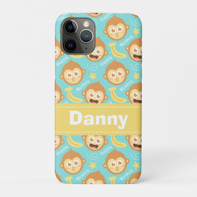 Cute and Happy Monkey, Bananas and Stars Pattern Case-Mate iPhone Case (Back)