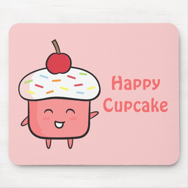 Cute and Happy Pink Cupcake with Cherry Mouse Pad (Front)