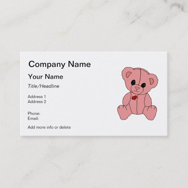 Cute and Happy Pink Teddy Bear Business Card (Front)