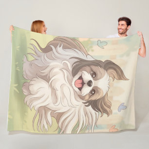 Cute and Happy Shih Tzu Puppy Running in a Garden Fleece Blanket