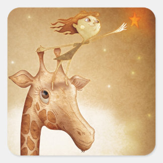 Cute and imaginative illustration square sticker