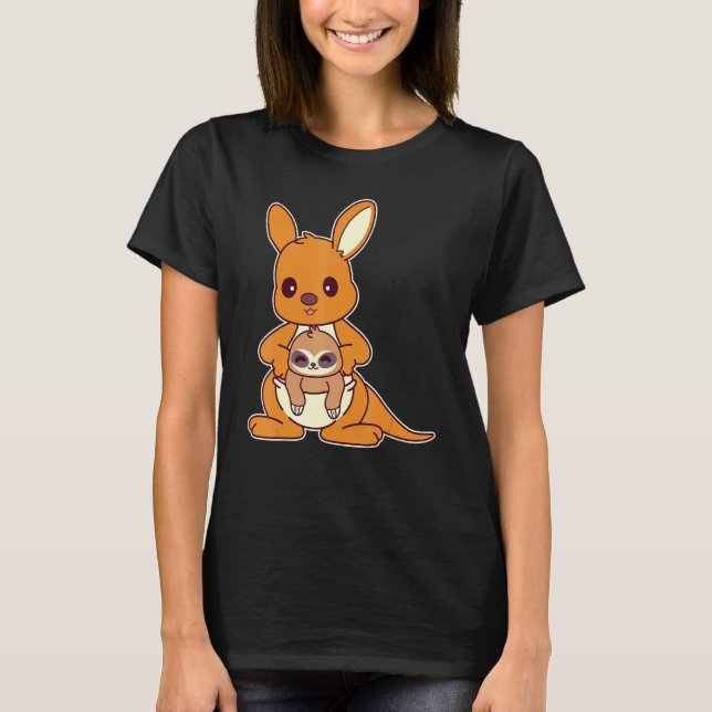 Cute And  Kangaroo With Baby Sloth  Animal T-Shirt (Front)