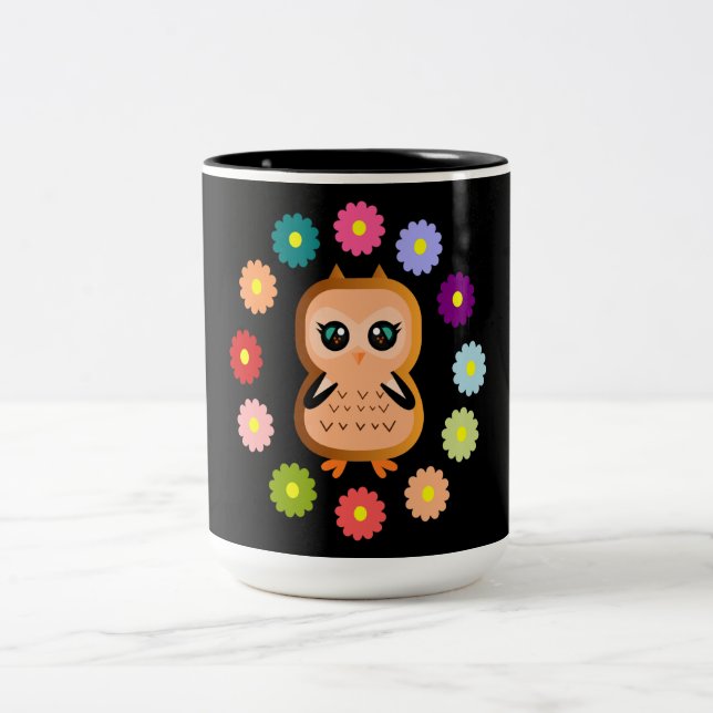 cute and kawaii owl Wild animals Colourful hoot Two-Tone Coffee Mug (Center)