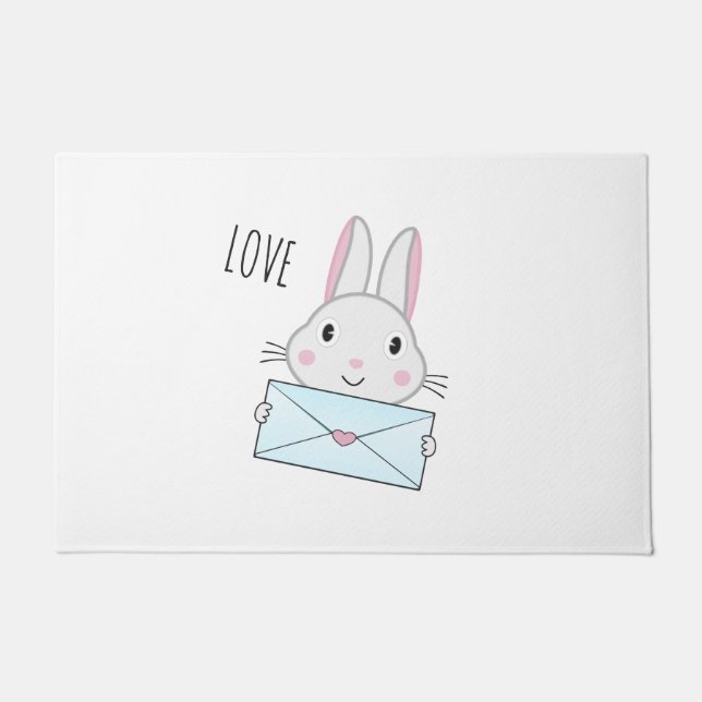 Cute and lovely Bunny holding Love Letter Doormat (Front)