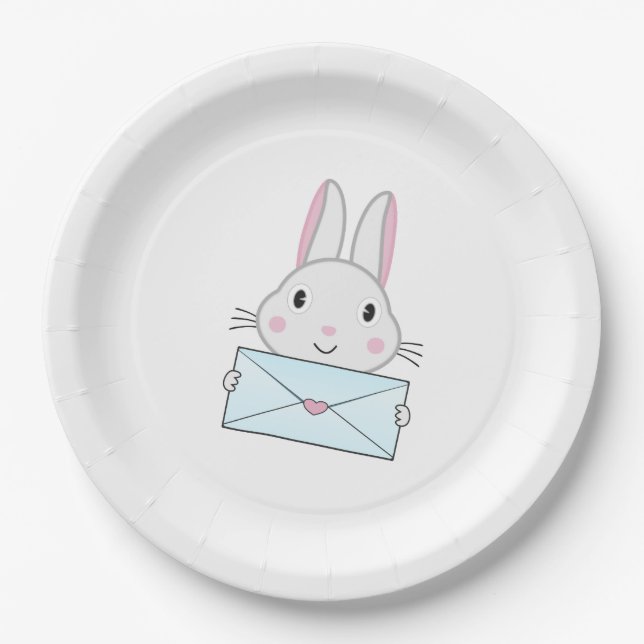 Cute and lovely Bunny holding Love Letter Paper Plate (Front)