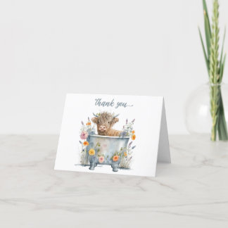 Cute and modern baby highland cow thank you card 
