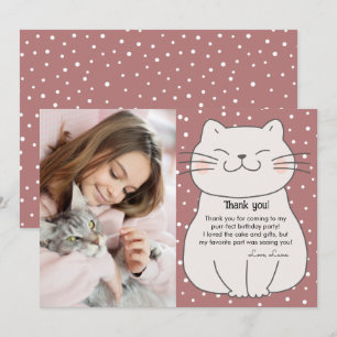 Cute and Modern Kitten With Photo Birthday Thank You Card