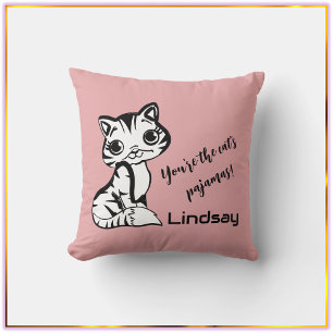 Cute and Pink Cat's Pyjamas Adorable Throw Pillow