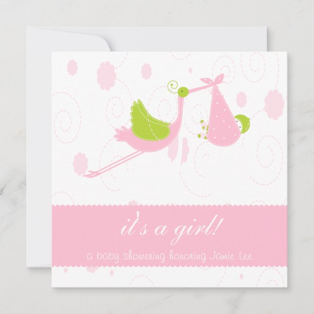Cute and Pink "it's a girl" Baby Shower Invitation (Front)