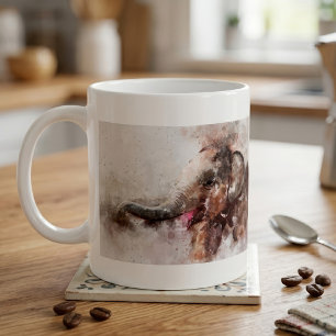 Cute and Playful Baby Asian Elephant Watercolor Coffee Mug