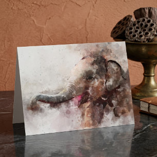 Cute and Playful Baby Asian Elephant Watercolor Thank You Card