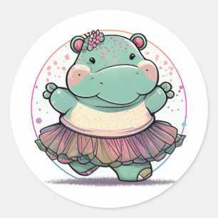 Cute and Playful Dancing Hippo in a Tutu Classic Round Sticker